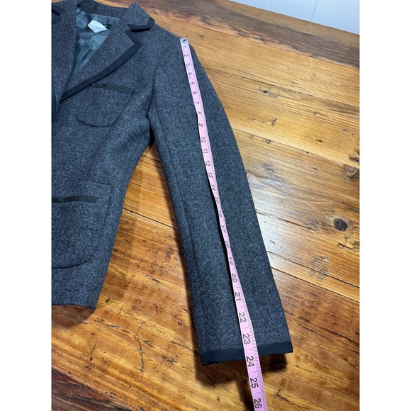 J.Crew 100% Wool Gray Blazer Size 4 Black Trim Tailored Jacket - Picture 9 of 10